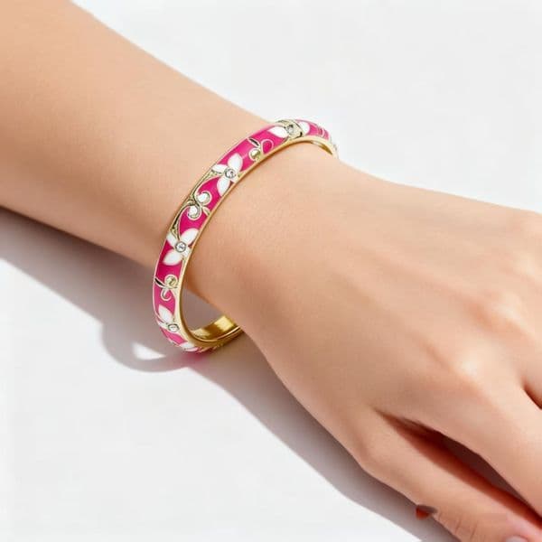New Chinese-style enamel-painted oil-drip bracelet, vintage court floral series, open pink bangle