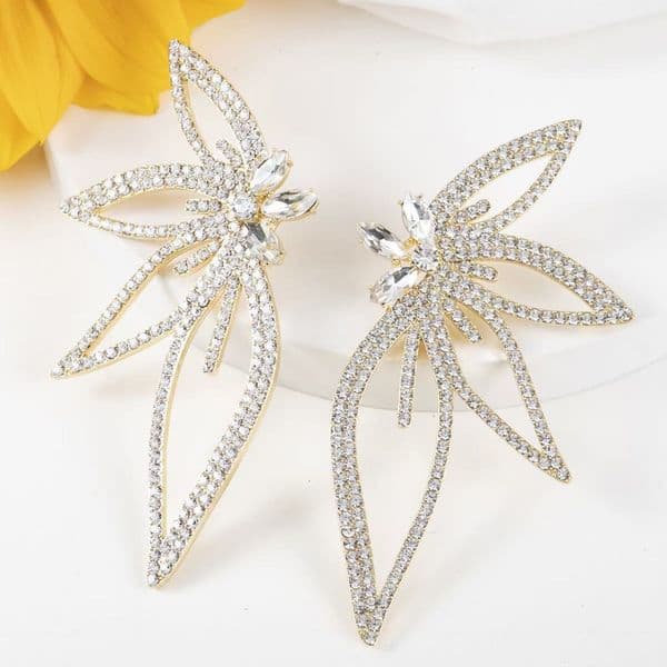 Designer fashion new unique and exaggerated, full diamond floral and leaf-shaped earrings for women