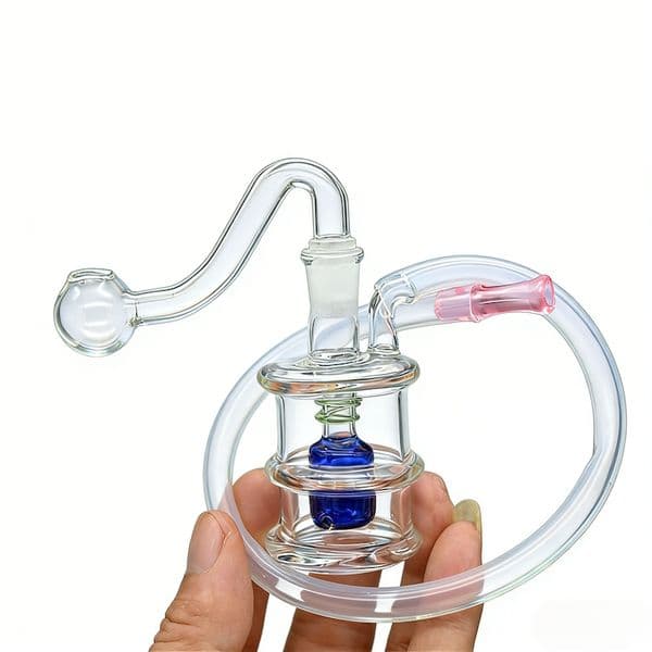 Newest Colorful cheap Spiral 10mm Female Glass oil Pipe bongs Mini water bong Hookah Smoking Accessories Recycler With oil banger Bowl and SIlicone straw Hose