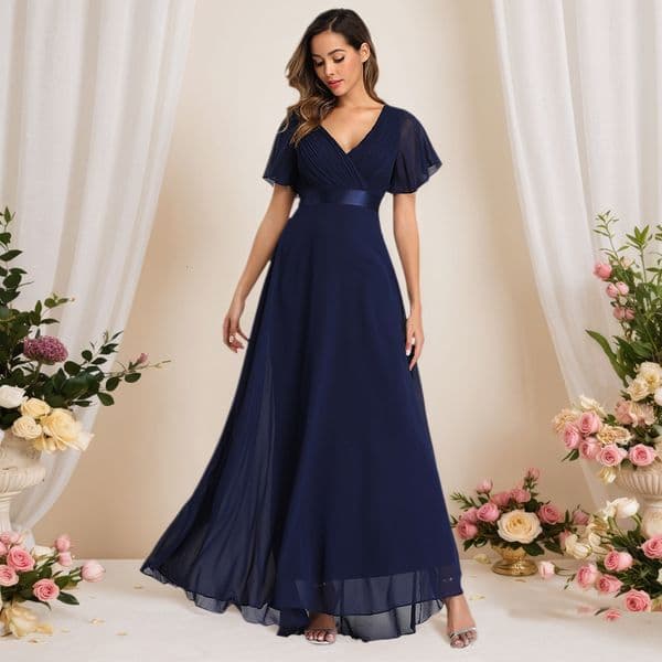 Spring Designer Dress Summer Handmade Folded Large Hem Double V-neck Flared Sleeve Dress Elastic Chiffon Party Bridesmaid Plus Size Evening Gown