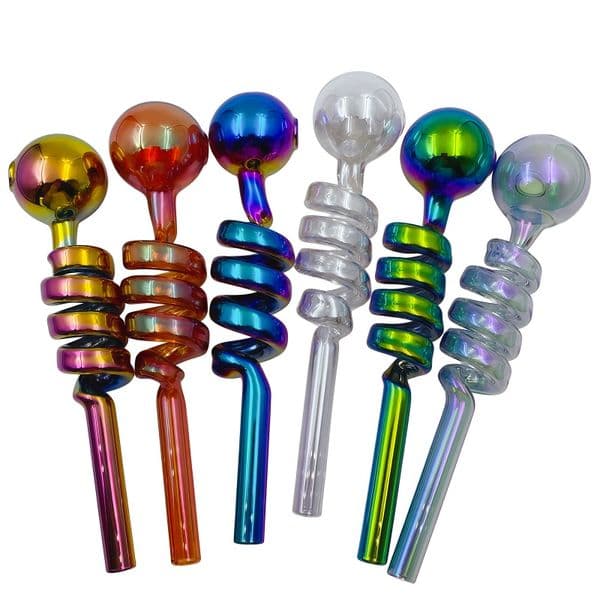 Shenzhuglass Smoking Glass Oil Burner Pipes Spiral Spring Shape Hand Pipe Spoon Burners Filter Bubble