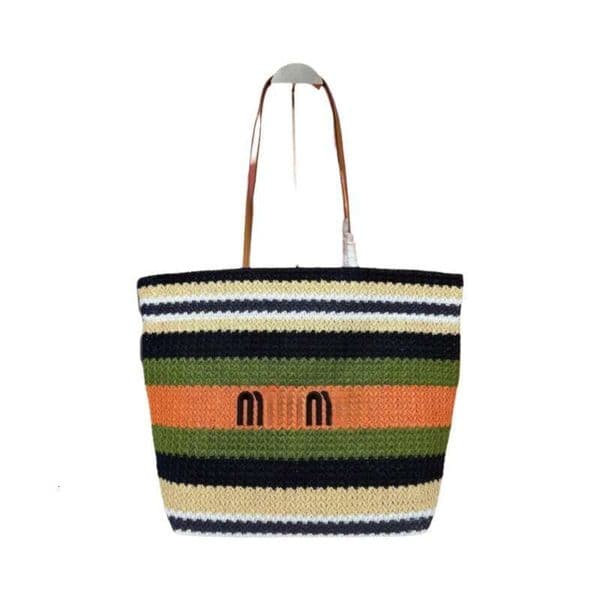 Fashion A97 Large Capacity Lafite Grass Beach with Striped Tote Letters Woven Contrasting Single Shoulder Handbags Luxury Women Crossbody Bag