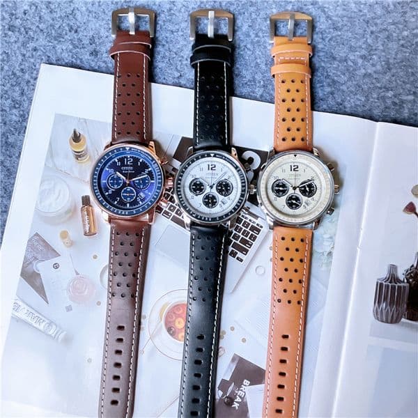 Fashion Full Brand Wrist Watch Man Male Multi-function Style Leather Strap Luxury Quartz Small Dial Works Clock Good Quality Citi09