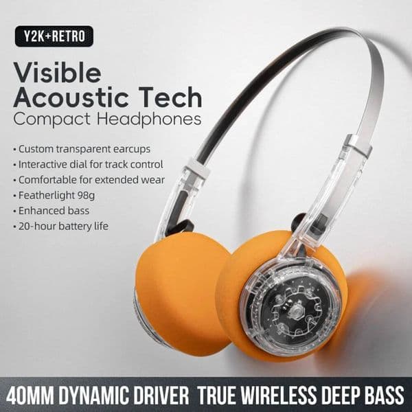 Wireless Headphones Transparent Bluetooth Headset Fidget Button, Translucent Stereo With Build-In MIC For Android And Ios 46C