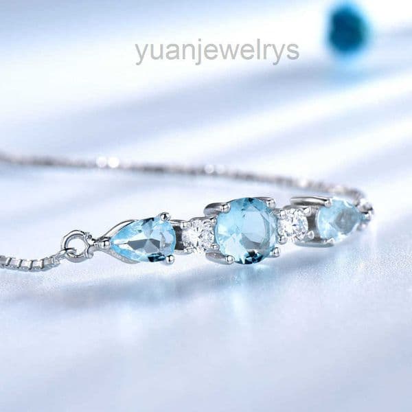 UMCHO Solid 925 Sterling Silver Bracelets u0026 Bangles For Women Natural Sky Blue Topaz Adjustable Tennis Bracelet Fine Jewelry 201209