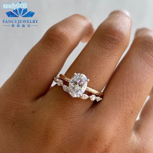 2CT Oval Shape Wedding Ring Moissanite Eternity Band Moissanite Bridal Ring Set Gold New for Man and Women Fancy Jewelry