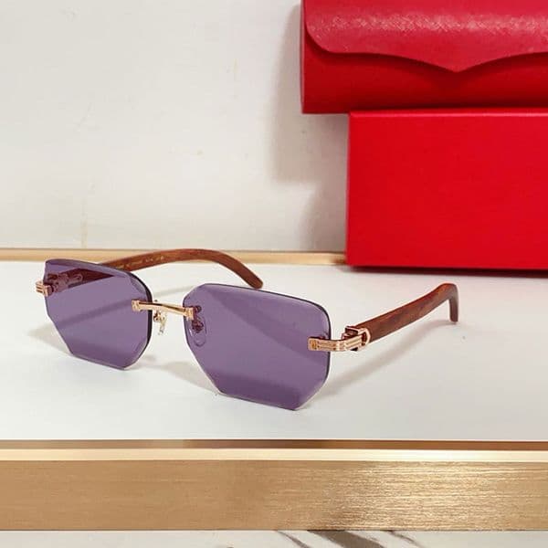 2026 New Wood Grain Leg Frameless Sunglasses Retro Light Luxury Cut Border UV Unisex Trendy Mirror CT0620