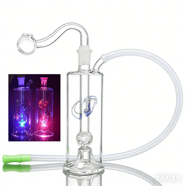 Mini Water Oil Burner Bubblers Bong Pipes With 3 Change Color Led Light Percolator Bubbler hookah with smoking oil burner Bowl and Soft Silicone Mouthpiece