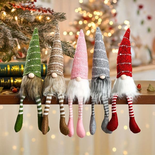 Christmas Decoration Striped Knitted Hat Rudolph Hanging Leg Doll Faceless Elf Ornament