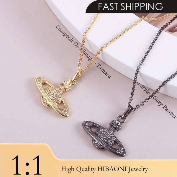 Hibaoni European American trendy brand jewelry: diamond-studded planet chain pendant medium-length couple's necklace. Drop shipping and mixed batch available