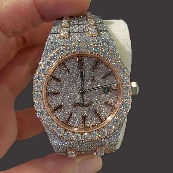 VVS Moissanite Diamond Stainless Steel Luxury Fashion Antique Rose White Watch with Miyota Mechanical Movement Glass Dial