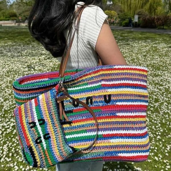 Totes Designer beach bag Rainbow Raffia Woven Tote Crossbody Weave Hobo Bag Summer School Shoulder Beach Travel Handbag 5 CXZ