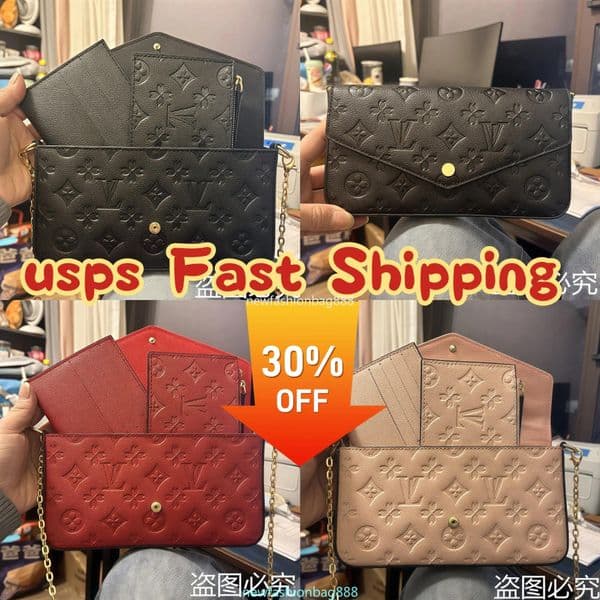 With Box Luxurys Designer Tote Bags Women Crossbody Genuine Leather Purse Fashion Flower Lady 3 Multi FELICIE POCHETTE Chain Shoulder Bag ladies Handbag Wallets