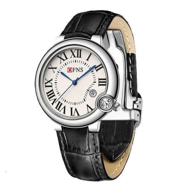 Designer brand watch Oufanni couples, leather strap, Roman numerals, trendy casual waterproof calendar quartz business watch for men and women