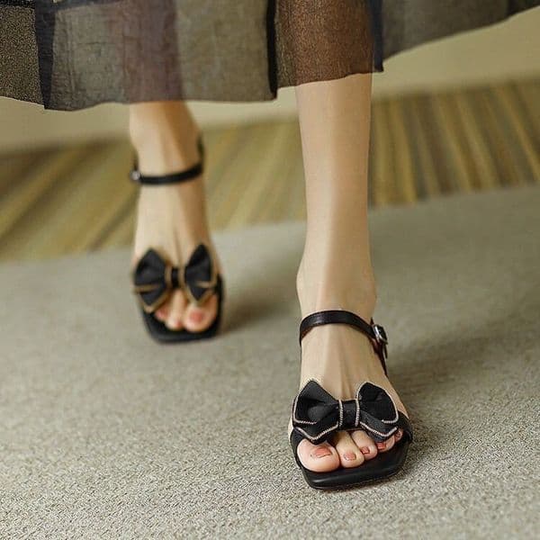 Ddmysports Summer Chunky Heel For Women New Mid Bowknot Slippers Fairy Style Fashionable S Outdoor Sandals Outdoor Shoes