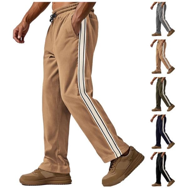 Spring Summer Men's New American Style Essential Pants Simple Patchwork Casual Loose American Style Corduroy Multi-line Sports Pants