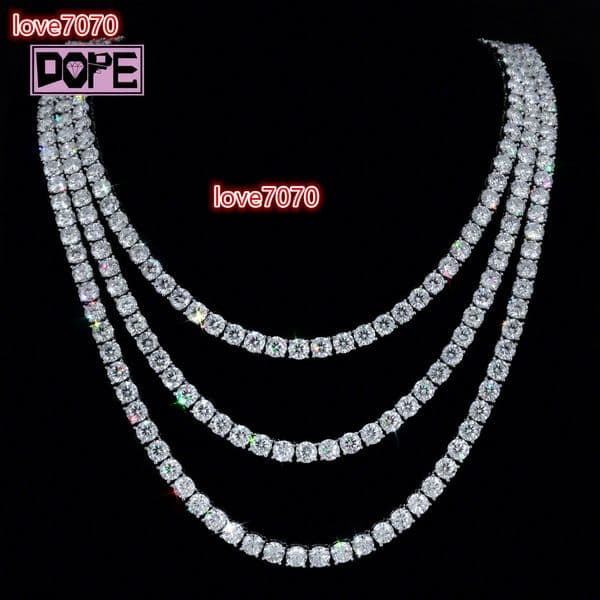 Ready to Ship 3mm 4mm 5mm Moissanite Chain Real D Grade VVS 925 Silver Moissanite Tennis Chain