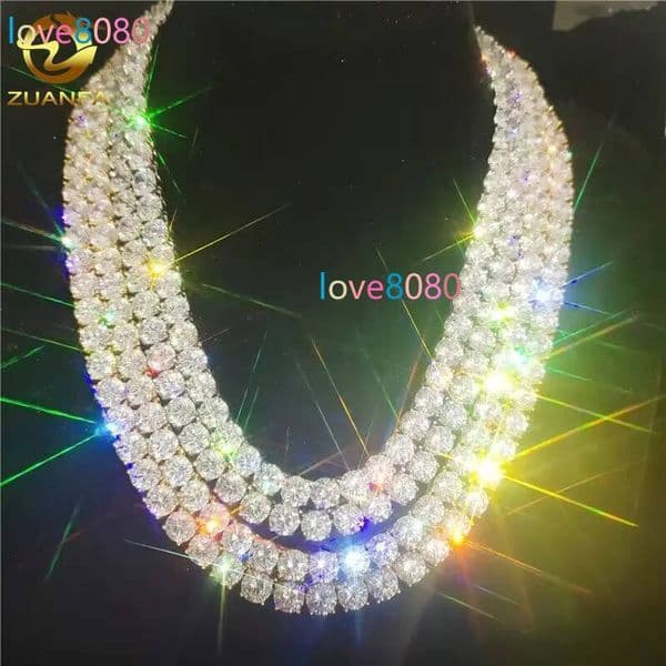 Wholesale Hip Hop Bling Jewelry 3mm 4mm 5mm Moissanite tennis necklace Out Iced Tennis Necklace Jewelry Tennis Chain