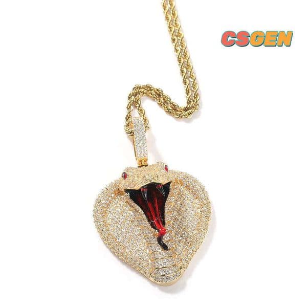 Iced Moissanite Out Cobra Snake Pendant 18K Gold Plated Animal Charms Necklace Jewelry For Women Men Jewelry