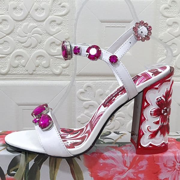 Designer Women Rhinestone Chunky Heel Sandals Genuine Leather Painting Embossing Buckle High Heel Vintage Dinner Party Shoes 10.5CM Size 34-43 With Box Top Quality