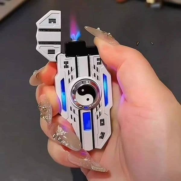 NEW Trendy Toy Mecha Can Rotate Luminous Windproof Red Flame Fingertip Decompression Gyro Lighter, Give Your Boyfriend A Gift