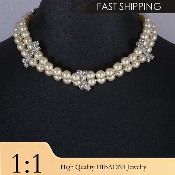 European American jewelry with unique creative design, bone inlay, full diamond pearl double-layer necklace, collarbone chain for women, mixed batch and drop