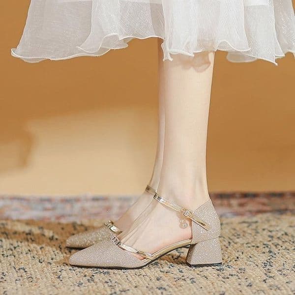 Ddmysports Women S Mid Heel Pointed Toe Closed Sandals Chunky New Summer High Heeled Shoes A Single Strap Suitable For Pairing With Skirts And Cheongsams Outdoor