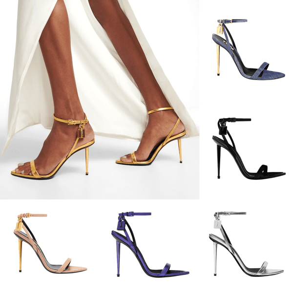 New Padlock Embellished Sandals Designer Dress shoe woman gold Leather Ankle-Strap Stilettos Sandal Even 105mm heel bridal summer lady slide Luxury formal wed shoes