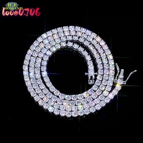 Wholesale 925 Silver 3MM Hip Hop Tennis Chain Necklace VVS Certified Moissanite Diamond Jewelry with GRA Certificate