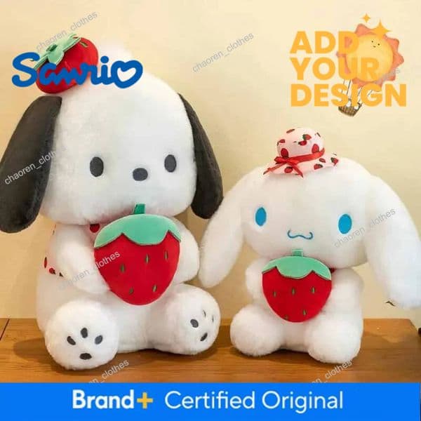 25Cm Kawaii Melody Doll Cinnamon Dog Hugging Strawberry Stuffed Plush Toy Cartoon Anime Plush Doll Sleeping Pillow