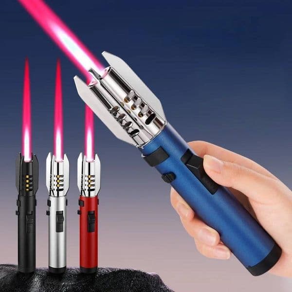 Strong Torch Lighter Windproof Red Adjustable Flame Size Inverted Ignition Camping Kitchen Tools