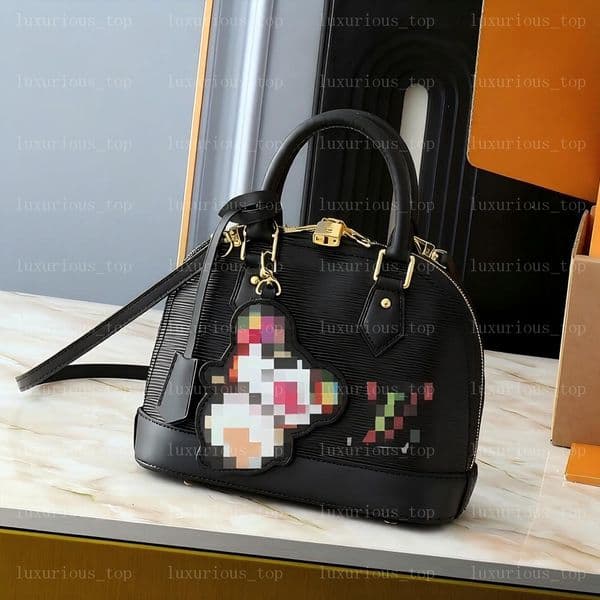 Black Shell Designer Bag Luxury Top Handle Crossbody For Women With Panda And Monogram Patches Gold Hardware Gift Box Set