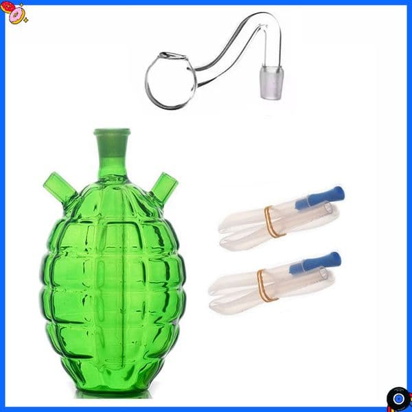 Mini Green Colorful Grenade Shape Glass Oil burner Bong Perc Heady Water Pipe Smoking Bubbler Shisha Hookah with smoking bowl and silicone Hose