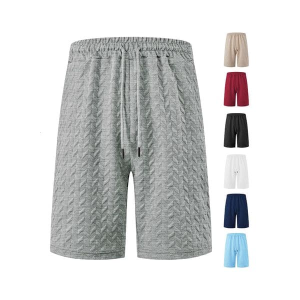European And American Men's Clothing Summer Essential Shorts Loose Solid Color Jacquard Fabric Drawstring Men's Casual Shorts Beach Shorts