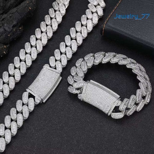 Men's 18Mm Chain Nuoya Fine Jewelry HIP HOP Custom Iced Baguette Diamond Gold Silver Cuban Bracelet For Gift Jewelry
