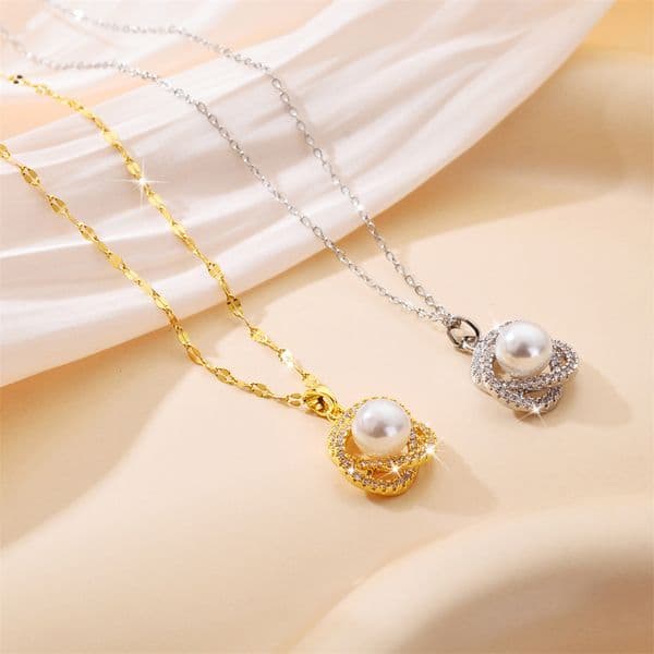 Micro-inlaid faux necklace for women, trendy pearl pendant collarbone chain, high-end zircon bird's nest choker, fashion accessory