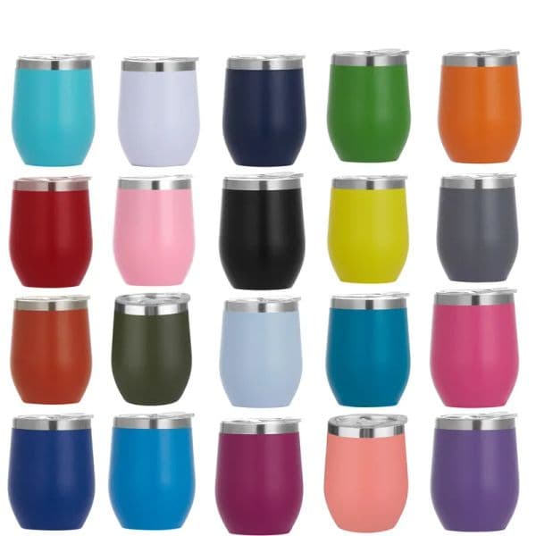 TAX 12oz stainless steel vacuum insulated wine glasses with lid powder coated egg shape cup drinking tumblers colors customize logo