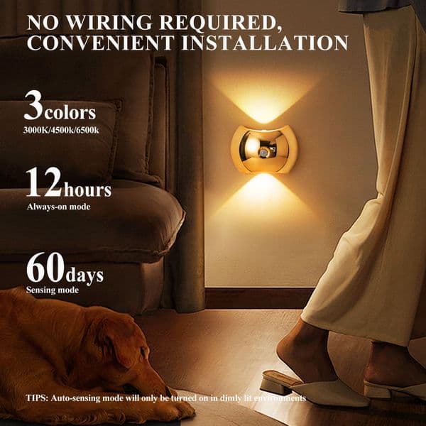Motion Sensor LED Wall Lamp Rechargeable Rainbow Atmosphere Light Punch-Free Decorative Night Light for Bedroom Hallway