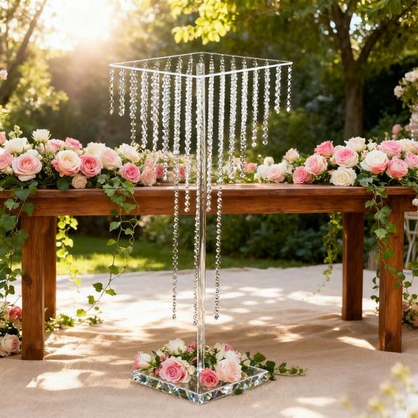 60-102cm Tall Clear Acrylic Bead Curtain Flower Stand Centerpiece Flower Arrangement Vase Candlestick Centerpiece Event Flower Rack Road Lead ivy 140