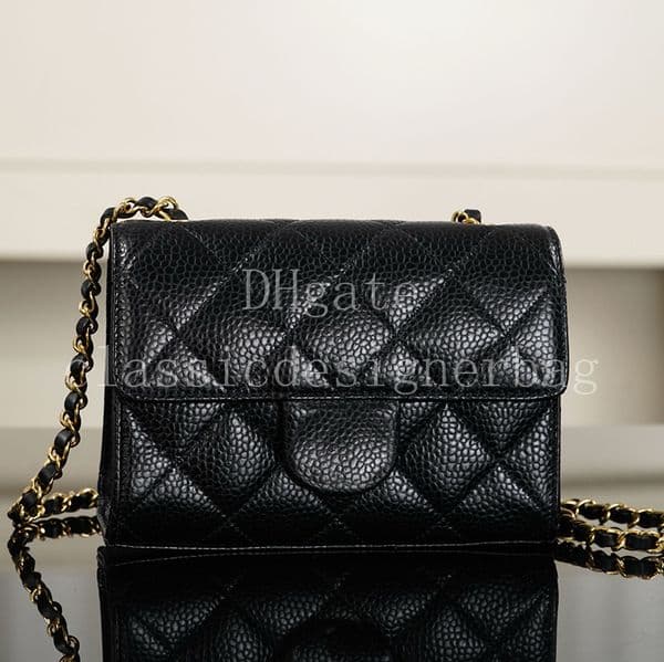 Elegant Ladies Mini Flap Bag 19CM Top Quality Caviar Leather Shoulder Bag Designer Luxury Chain Bag With Box CC06