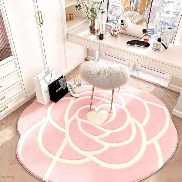 Light luxury high-end camellia imitation cashmere floor mat, bedroom cooling and easy care, bedside carpet, wardrobe decoration, carpet, home decoration