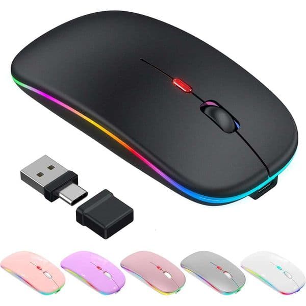 Bluetooth wireless for MacBook Air, Mac Pro, LED rechargeable silent 2.4GHz USB-A/USB-C receiver and mouse cup, compatible with laptops, MacBook, iPad, Mac,