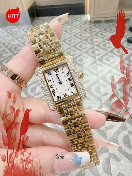 High quality Womens CARTERity TANK Quartz inlay watches luxury Mens watch calendar display fine steel Gold Case sapphire fashion women watches #286