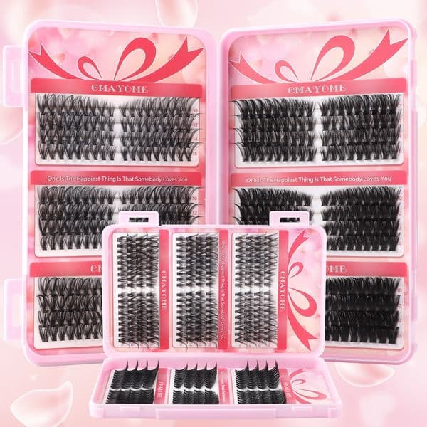 424Pcs DIY Lash Clusters Thick Fluffy Individual Eyelashes Soft Lightweight Hand Made Reusable D Curled DIY Segmented Eyelash Extensions Makeup Accessory