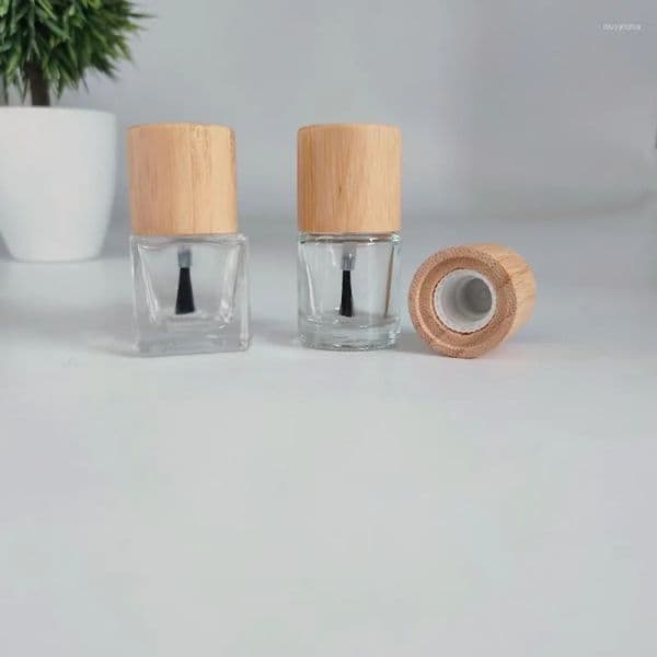 tax free Storage Bottles Empty 5ml Nail Polish Glue Container Glass Gel Packing Bamboo Cap Square Round Makeup Tools