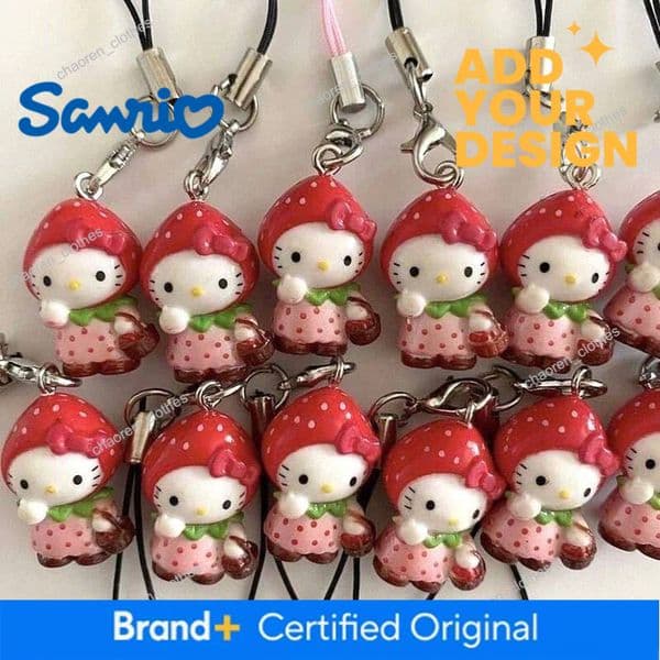 Luxury Goods Kawaii Strawberry Holle Kitty Mobile Phone Pendant Cute Funny DIY Backpack Pendant Keychains Decoration Friend Birthday Gift Designer