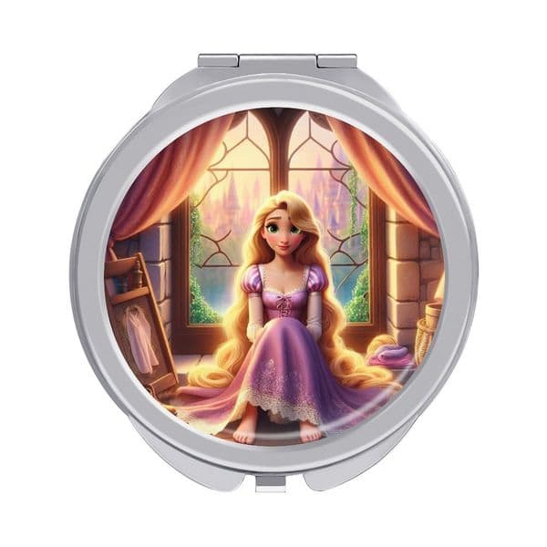 Rapunzel Princess Tangled Makeup Mirror Disney Cartoon Vanity Mirror Portable Compact Handheld Cosmetic Mirror Cute Looking Glass for Holiday Parties Souvenir