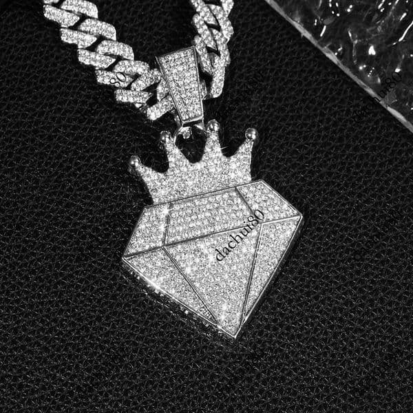 Hip Hop Rhinestone Fashion Personality Crown Pendant Alloy Necklace Cuban Chain Source Factory Style Ins Hot Item