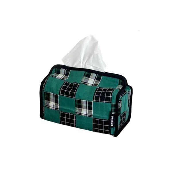Retro Plaid Patchwork Tissue Storage Bag with Dustproof Multi Use Design for Home Decor