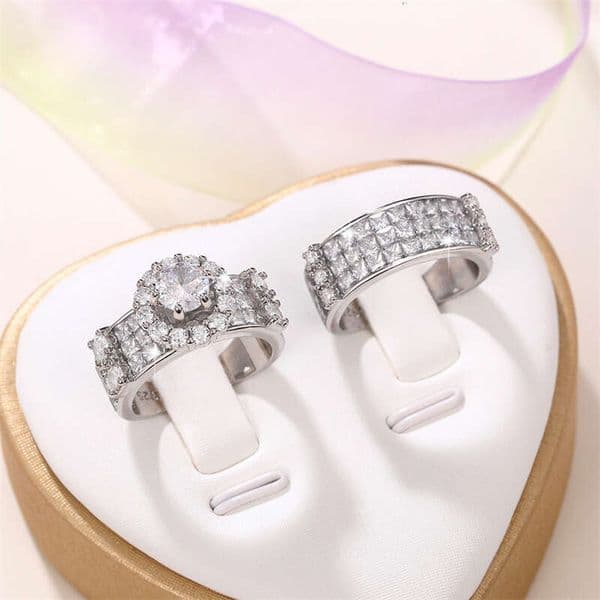 best-selling Jewelry fashion women's engagement set ring Moissanite micro-inlaid platinum-plated jewelry wholesale